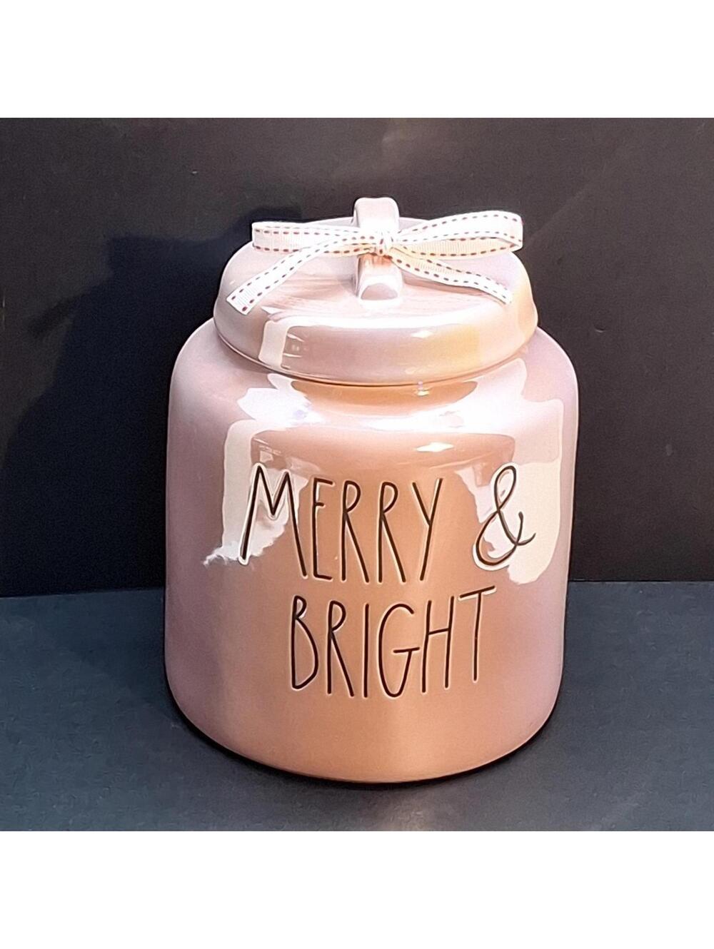 Rae Dunn MERRY & BRIGHT Pink Iridescent Christmas Canister